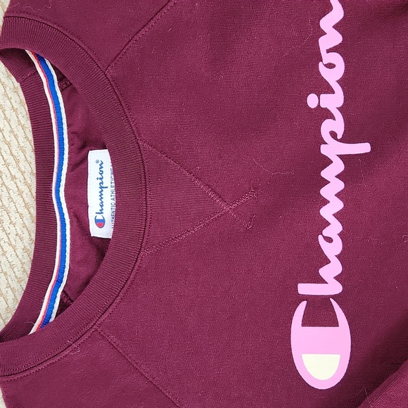 Champion Maroon Sweatshirt with Pink Logo, Like New, Medium - Picture 2 of 5